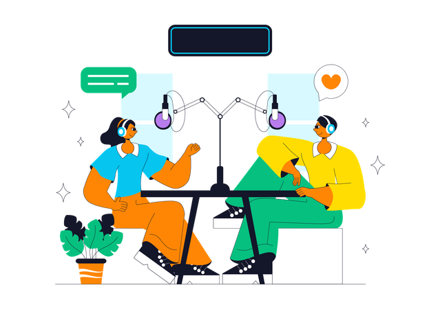 Discussions au Podcast Studio  Illustration