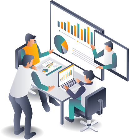 Discussões de desenvolvimento de negócios em reuniões  Ilustração