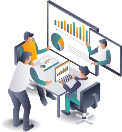 Discussões de desenvolvimento de negócios em reuniões  Ilustração