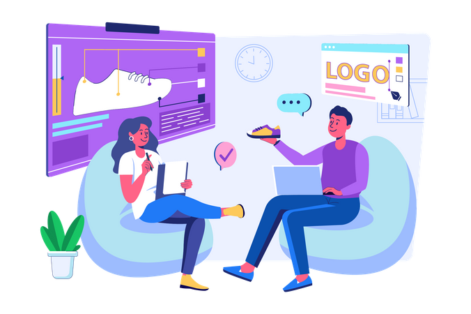 Diseñador de marca trabajando para marca de calzado.  Illustration