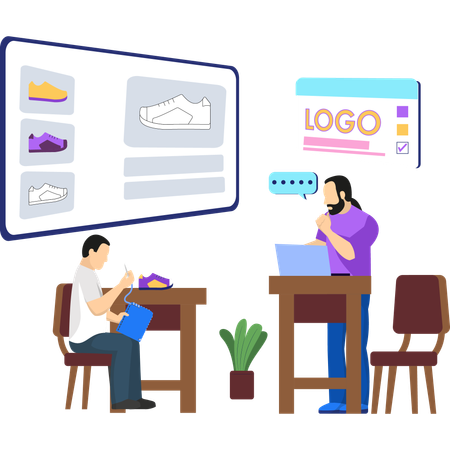 Diseñador de marca trabajando para marca de calzado.  Illustration
