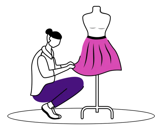Diseñador de moda midiendo ropa  Ilustración