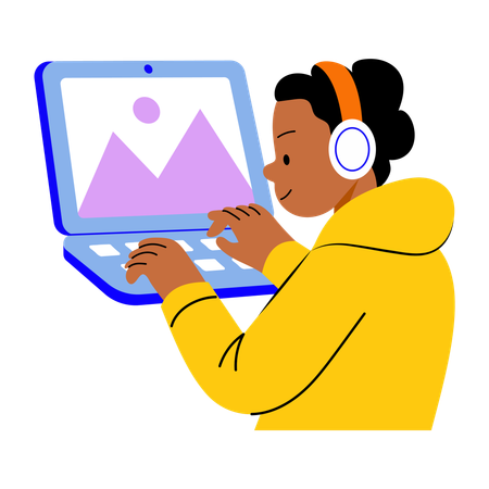 Diseñador gráfico haciendo diseño de portátiles.  Illustration