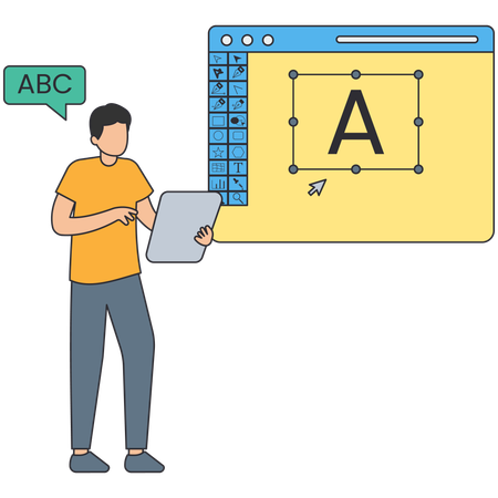 Diseñador gráfico trabajando en proyecto.  Ilustración