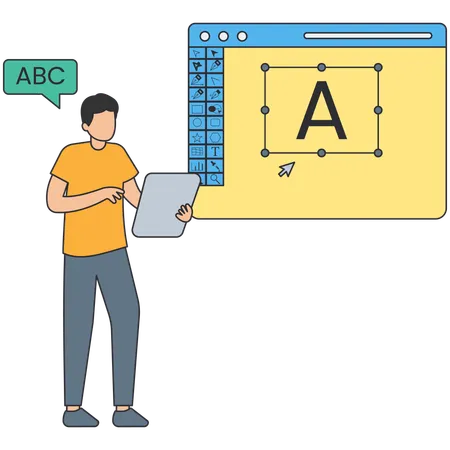 Diseñador gráfico trabajando en proyecto.  Ilustración