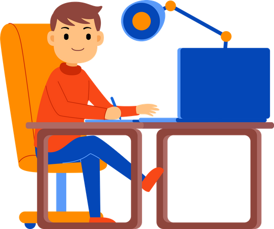 Diseñador gráfico trabajando en una computadora portátil  Ilustración