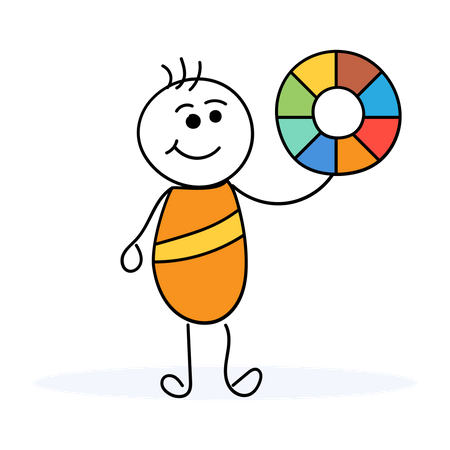 Diseñador escogiendo color de la paleta de colores  Ilustración