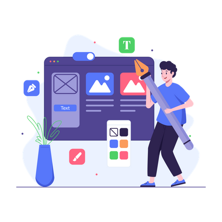 Diseñador UI haciendo diseño web  Ilustración