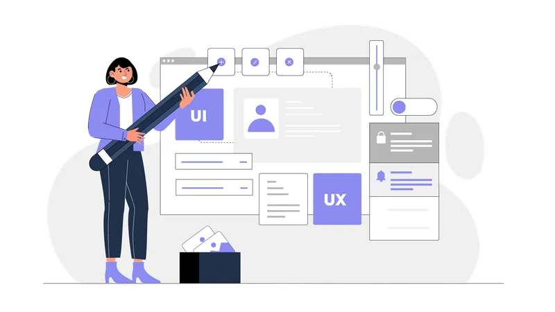 Diseñadora trabajando en diseño UI UX  Ilustración