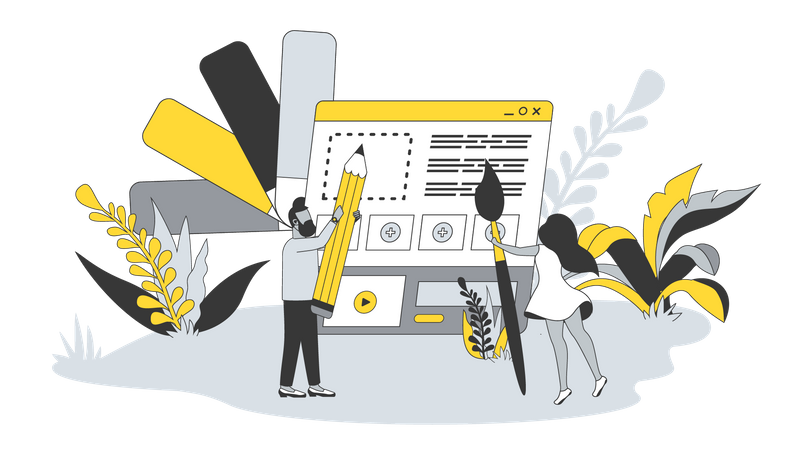 Diseñadores trabajando en proyecto creativo.  Illustration