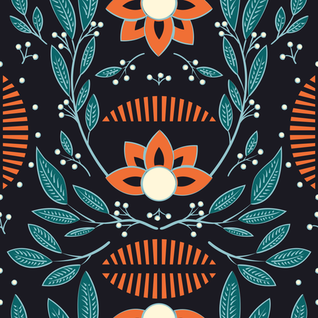 Diseño de patrones sin fisuras con flores dibujadas a mano y elementos florales  Ilustración