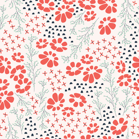 Diseño de patrones sin fisuras con flores dibujadas a mano y elementos florales, ilustración vectorial  Ilustración