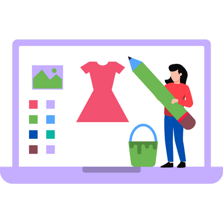 Diseño de tela de dibujo de diseñador de moda.  Ilustración