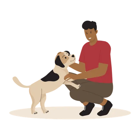 Diseño plano de personas con perros.  Ilustración