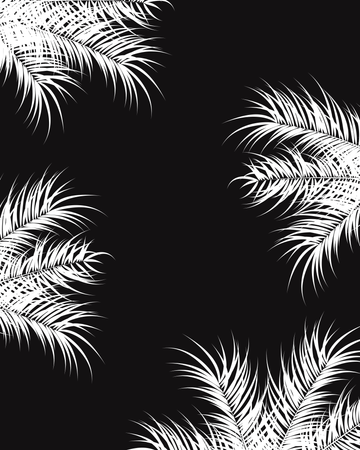 Diseño tropical con hojas de palma blancas y plantas sobre fondo oscuro  Ilustración