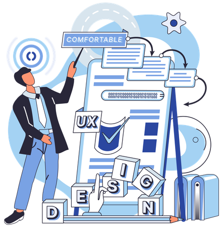 Metáfora del diseño UX. Diseñar software, una forma de arte donde la interfaz de usuario cobra protagonismo. Interfaz de usuario, punto de contacto.  Ilustración
