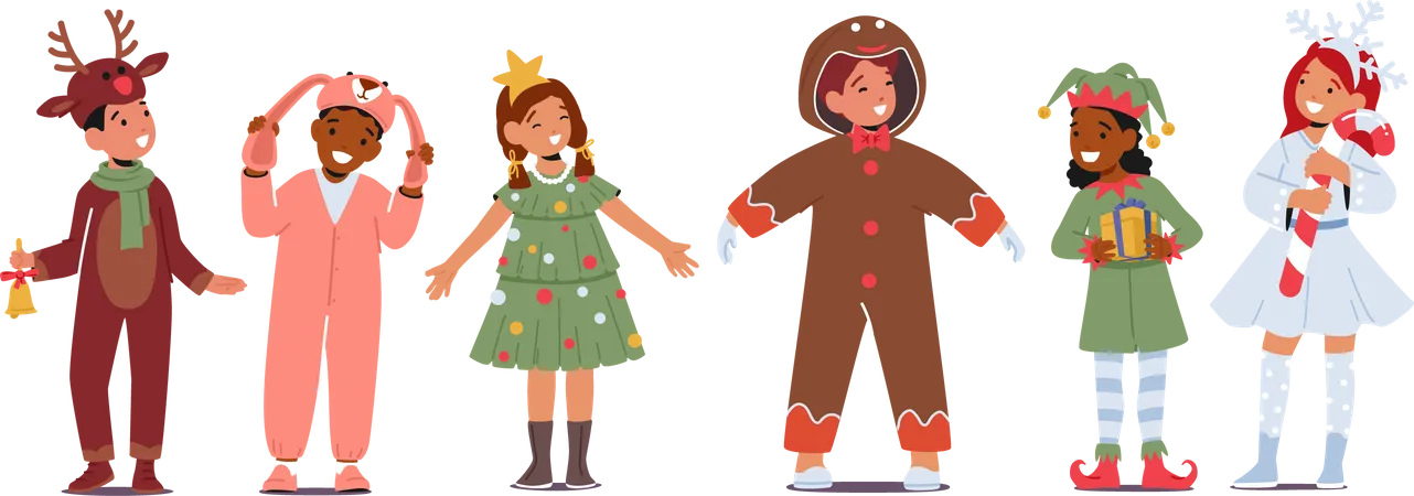 Niños disfrazados de navidad  Ilustración