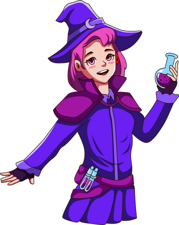 Chica en disfraz de bruja de Halloween  Ilustración