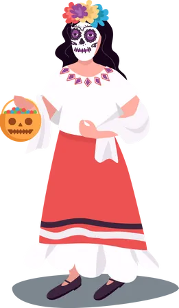 Disfraz de halloween mexicano  Ilustración