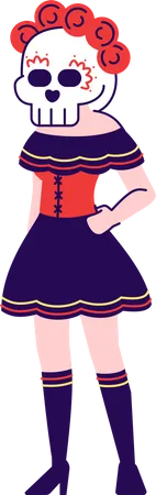 Chica vestida con disfraz de calavera de azúcar  Ilustración