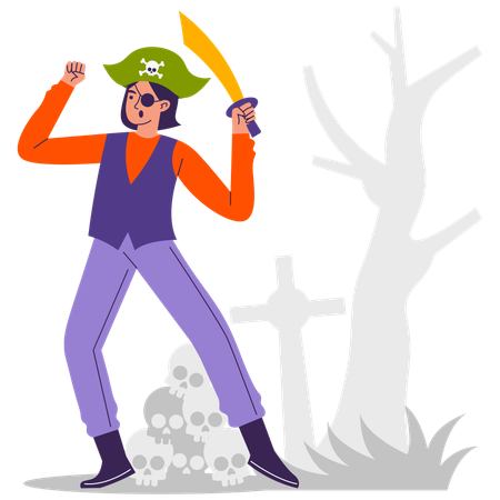 Hombre con disfraz de pirata para fiesta de Halloween  Ilustración