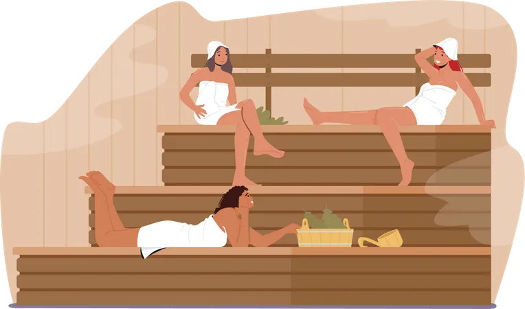 Disfrutando de la terapia de sauna spa  Ilustración