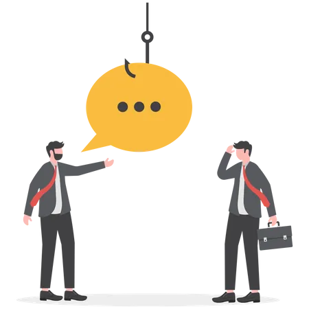 Liar Dishonesty Colleague Cheating Boss Lying About Work Advantage Fraud Or Illegal And Corruption Message Trap Concept Dishonesty Businessman Lying To Coworker With Fishing Bait On Speech Bubble Illustration