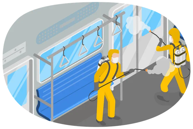 3 D Isometric Flat Vector Conceptual Illustration Of Disinfection Public Transport Infection Spread Prevention Illustration