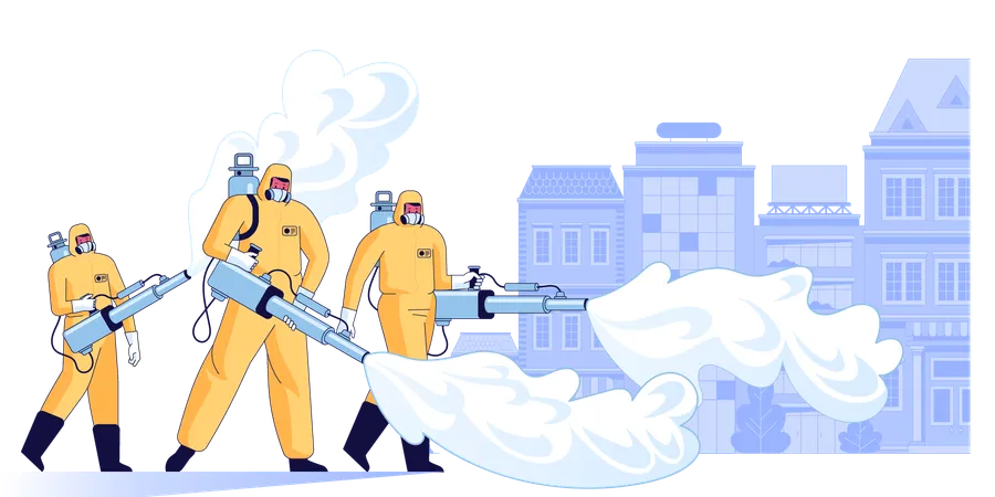 Disinfection workers in Coronavirus Disinfection Suit  Illustration