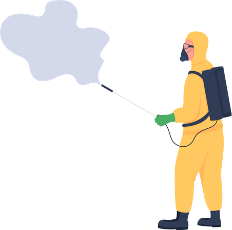 Disinfector with spray in protective uniform Illustration