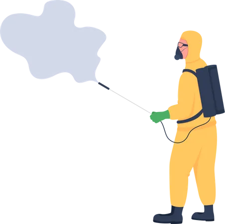 Disinfector with spray in protective uniform  Illustration