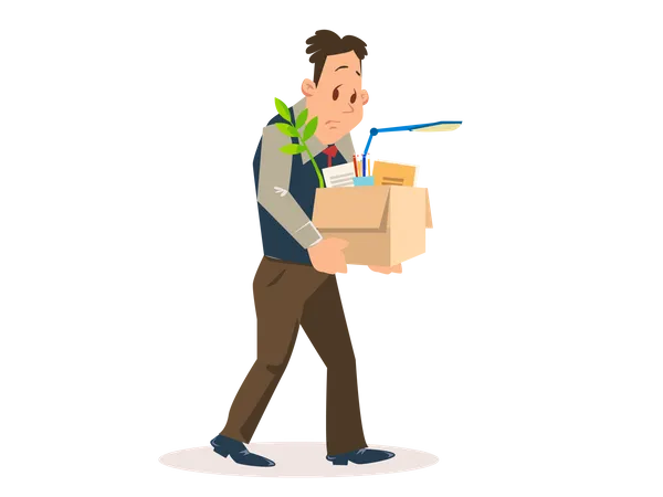 Dismissed Man Carrying Box with Belongings Illustration