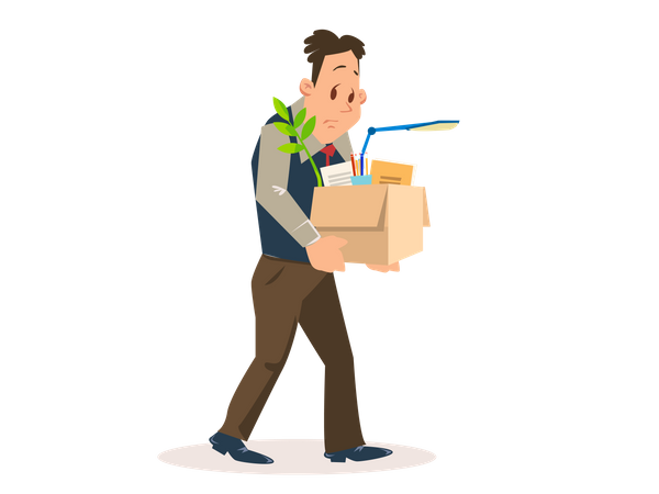 Dismissed Man Carrying Box with Belongings  Illustration