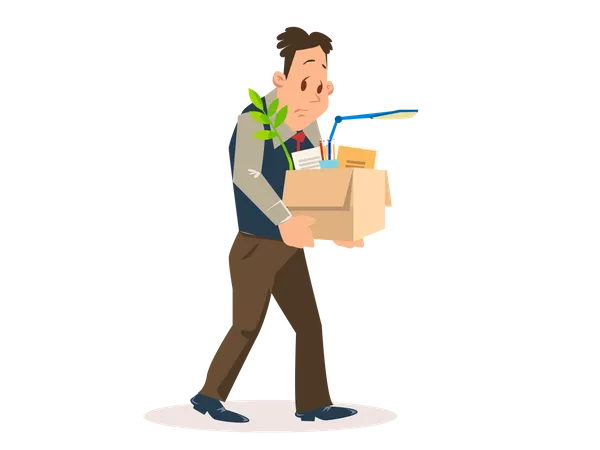 Dismissed Man Carrying Box with Belongings  Illustration