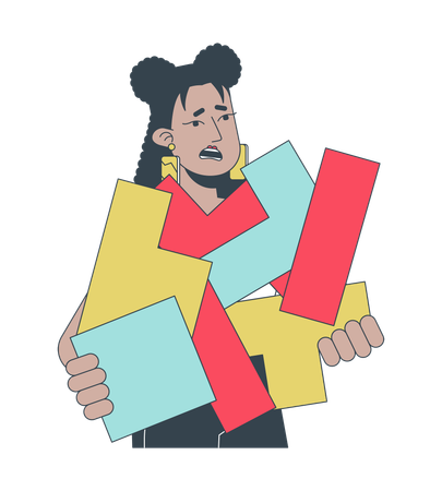 Disorganized woman with broken puzzle pieces  Illustration