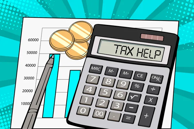 Display of calculator with text tax help Illustration