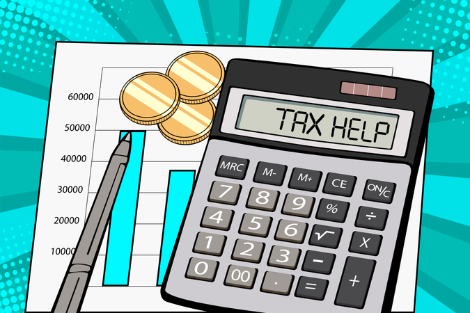 Display of calculator with text tax help  Illustration