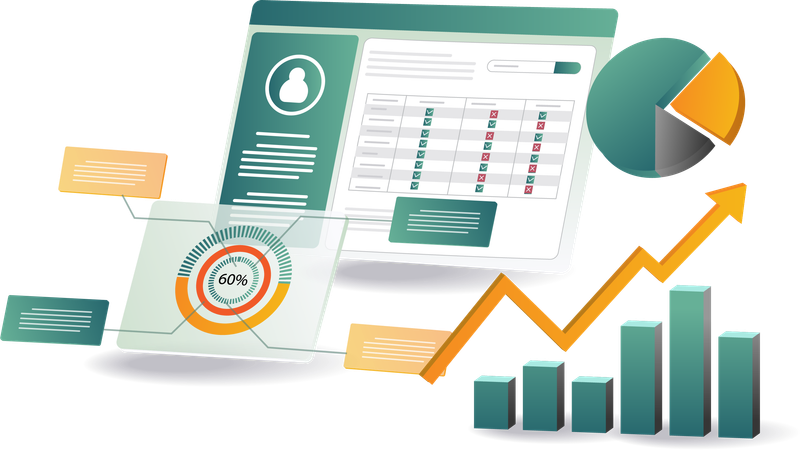 Displaying business chart and graph for analysis  Illustration