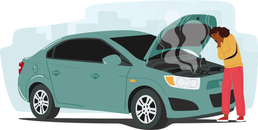 Displeased drive with broken car  Illustration