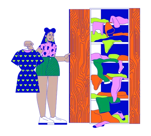 Displeased latina woman at wardrobe  Illustration