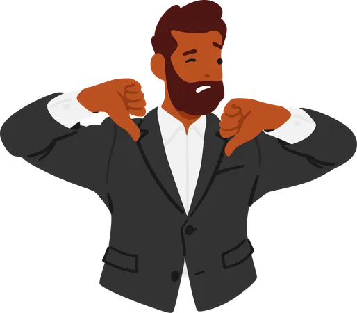 Displeased Male Character Man Express Displeasure By Swiftly Turning His Thumb Downward Revealing His Strong Disapproval And Dissatisfaction With Frowning Gesture Cartoon People Vector Illustration Illustration
