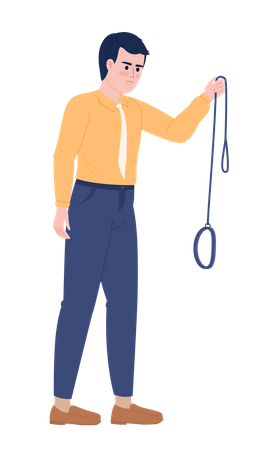 Displeased male pet owner holding empty leash  Illustration