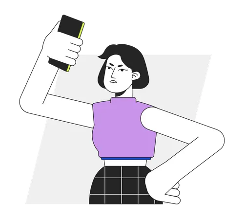 Displeased woman bringing phone up above head  Illustration