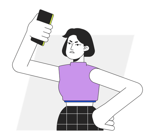 Displeased woman bringing phone up above head  Illustration