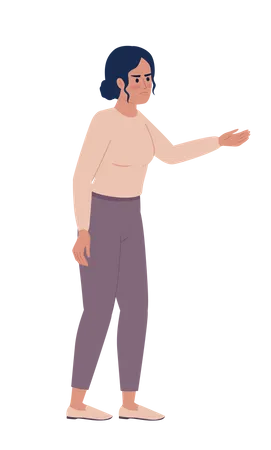 Displeased Woman Stretching Arm In Disagree Semi Flat Color Vector Character Editable Figure Full Body Person On White Simple Cartoon Style Spot Illustration For Web Graphic Design And Animation Illustration