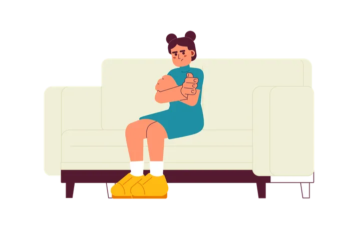 Displeased Young Girl With Folded Hands Semi Flat Color Vector Character Moody Teenager Sitting On Couch Editable Full Body Person On White Simple Cartoon Spot Illustration For Web Graphic Design Illustration