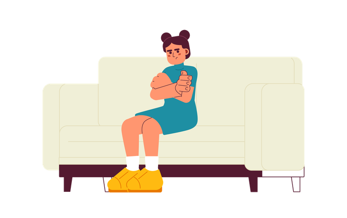 Displeased young girl with folded hands  Illustration