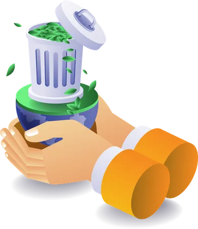 Disposing of rubbish in its place, eco green  Illustration
