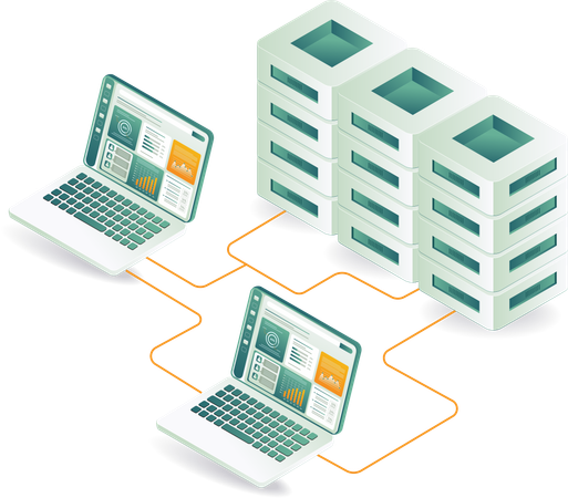 Dispositivos conectados ao servidor na configuração de rede  Ilustração