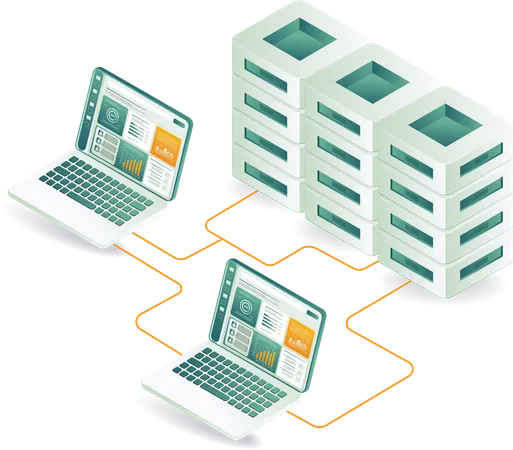 Dispositivos conectados ao servidor na configuração de rede  Ilustração